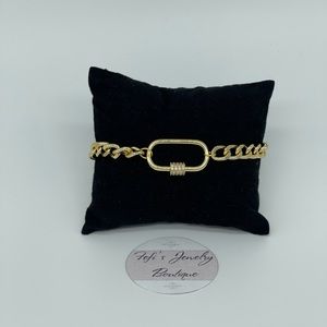 New 18k Gold Filled Carabiner Chain Bracelet with Micro Zirconia Stone Detailing